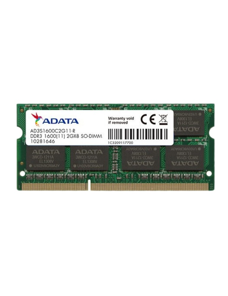 BARRETTE MEMOIRE ADATA DDR3 SODIMM1600 8GB 11SINGLE TRAY PC3-12800